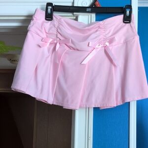 Pink Pleated Mini Skirt with Bows